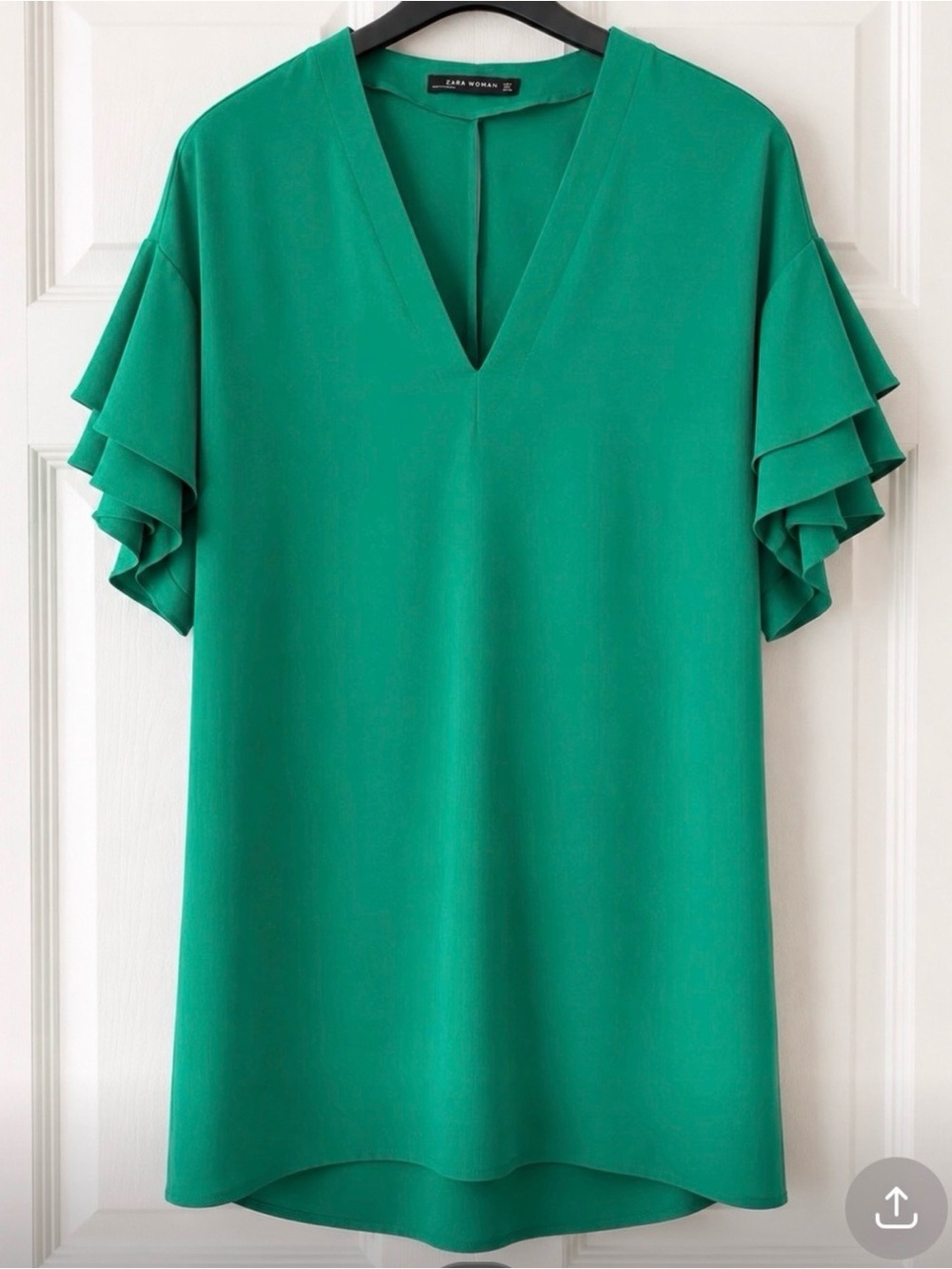 Zara Teal V-Neck Ruffle Sleeve Mini Dress